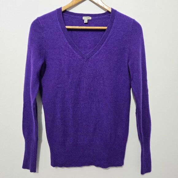 Halogen Womens Purple 100% Cashmere Sweater Sz M V-Neck Preppy Luxury Comfy Soft - Picture 1 of 10